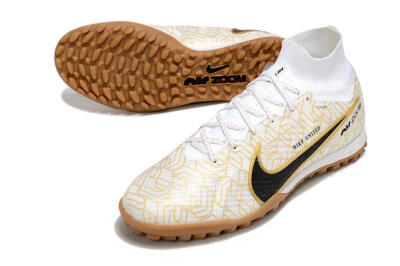 Nike Air Zoom Mercurial Superfly 9 Elite TF High-Tops Football Shoes - White/Black/Gold