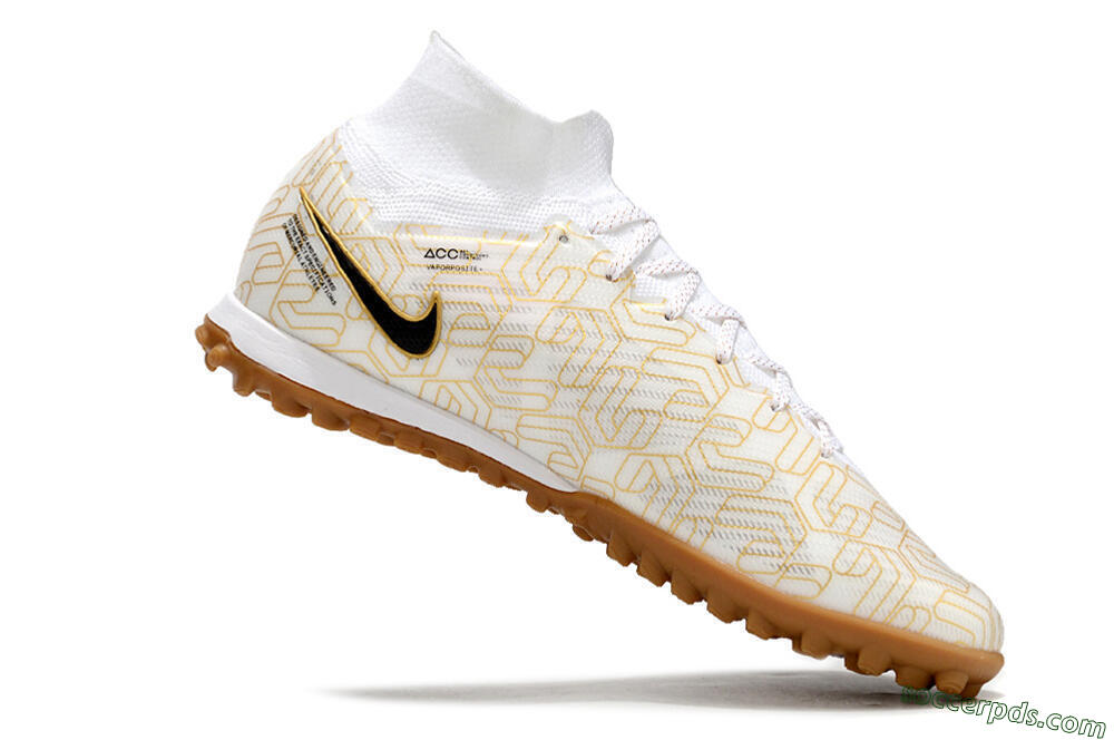 Nike Air Zoom Mercurial Superfly 9 Elite TF High-Tops Football Shoes - White/Black/Gold 4