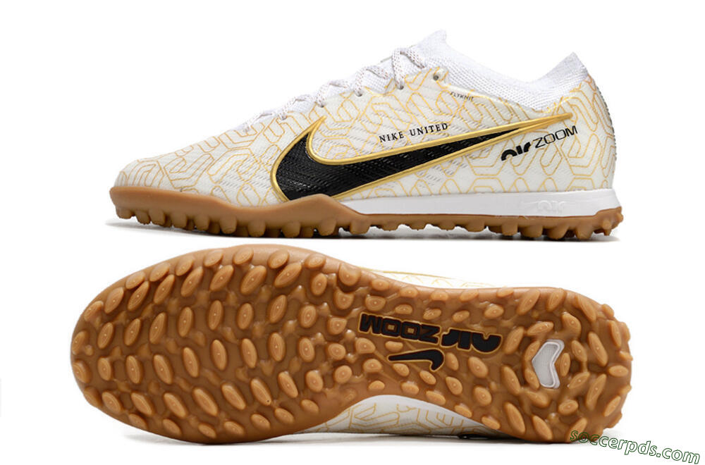 Nike Air Zoom Mercurial Vapor 15 Elite TF Low-Tops Football Shoes - White/Black/Gold 0