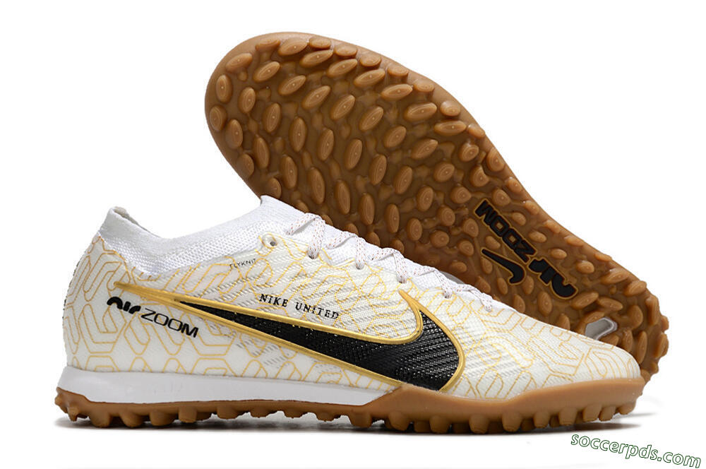 Nike Air Zoom Mercurial Vapor 15 Elite TF Low-Tops Football Shoes - White/Black/Gold 1