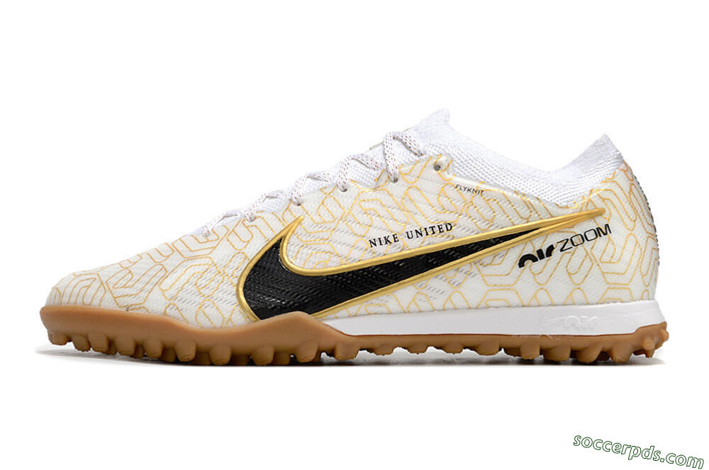 Nike Air Zoom Mercurial Vapor 15 Elite TF Low-Tops Football Shoes - White/Black/Gold 2