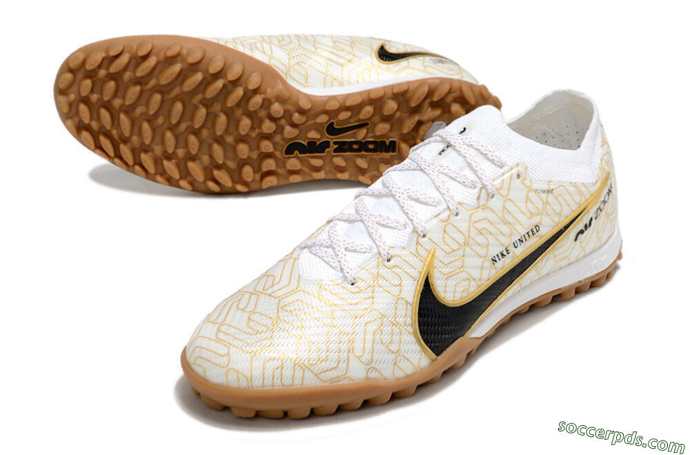 Nike Air Zoom Mercurial Vapor 15 Elite TF Low-Tops Football Shoes - White/Black/Gold 3