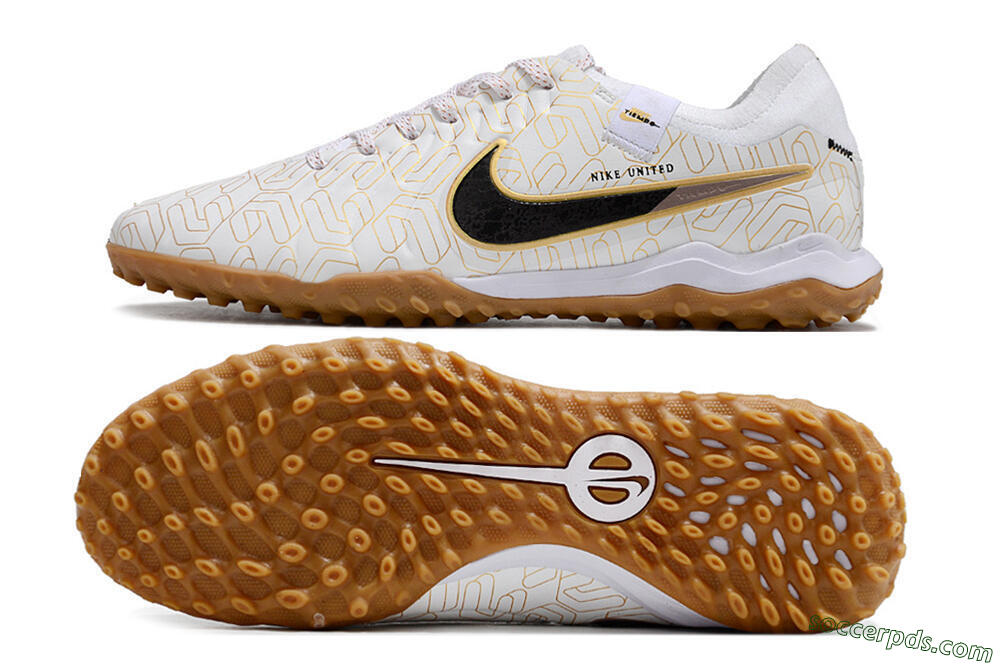 Nike Tiempo Legend 10 Pro TF Low-Tops Football Shoes - White/Gold/Black 0