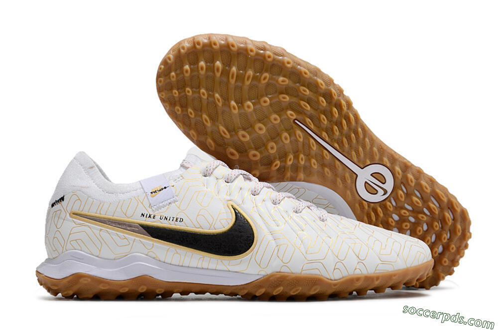 Nike Tiempo Legend 10 Pro TF Low-Tops Football Shoes - White/Gold/Black 1
