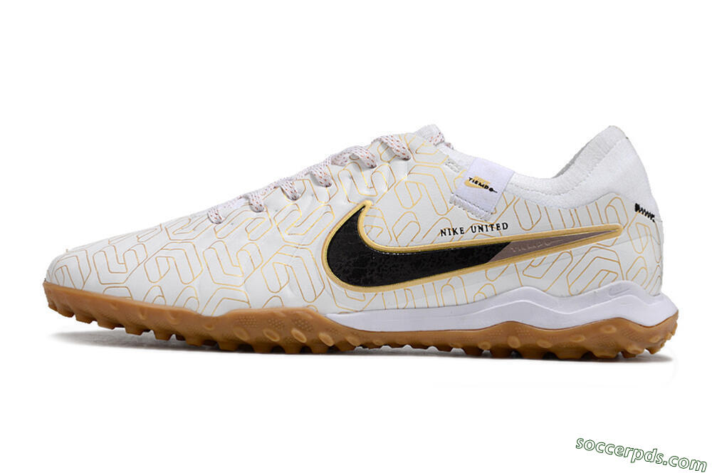 Nike Tiempo Legend 10 Pro TF Low-Tops Football Shoes - White/Gold/Black 2
