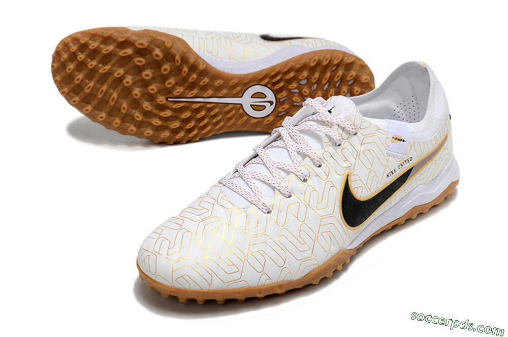 Nike Tiempo Legend 10 Pro TF Low-Tops Football Shoes - White/Gold/Black 3