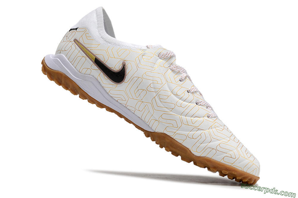 Nike Tiempo Legend 10 Pro TF Low-Tops Football Shoes - White/Gold/Black 4