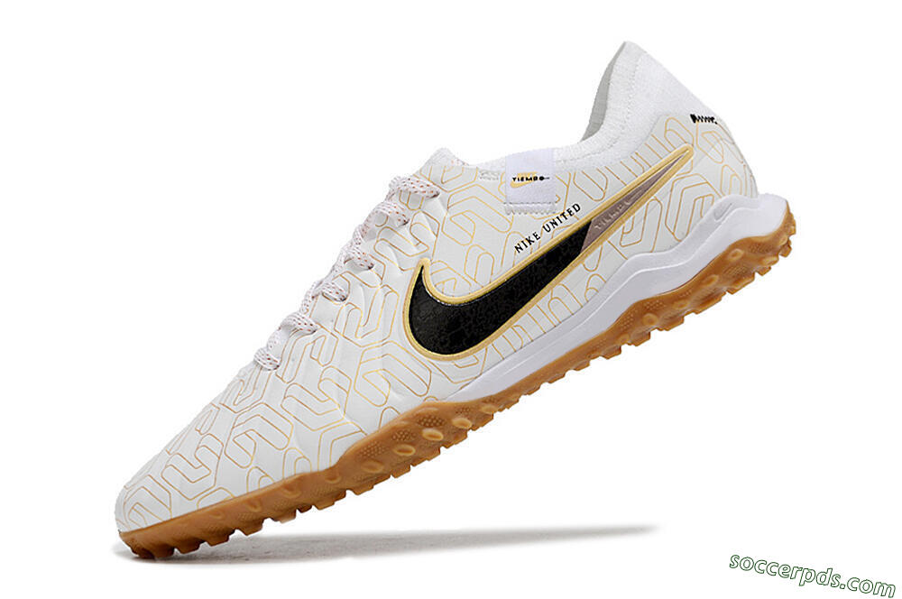 Nike Tiempo Legend 10 Pro TF Low-Tops Football Shoes - White/Gold/Black 5