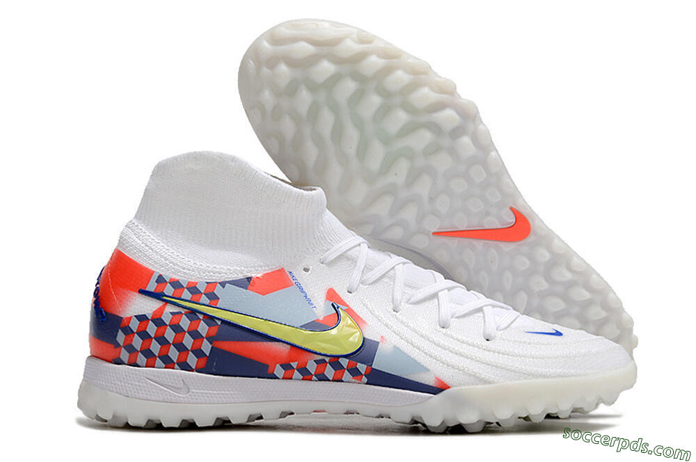 Nike Phantom Luna Elite NU TF High-Tops Football Shoes - White/Red/Yellow/Blue 1