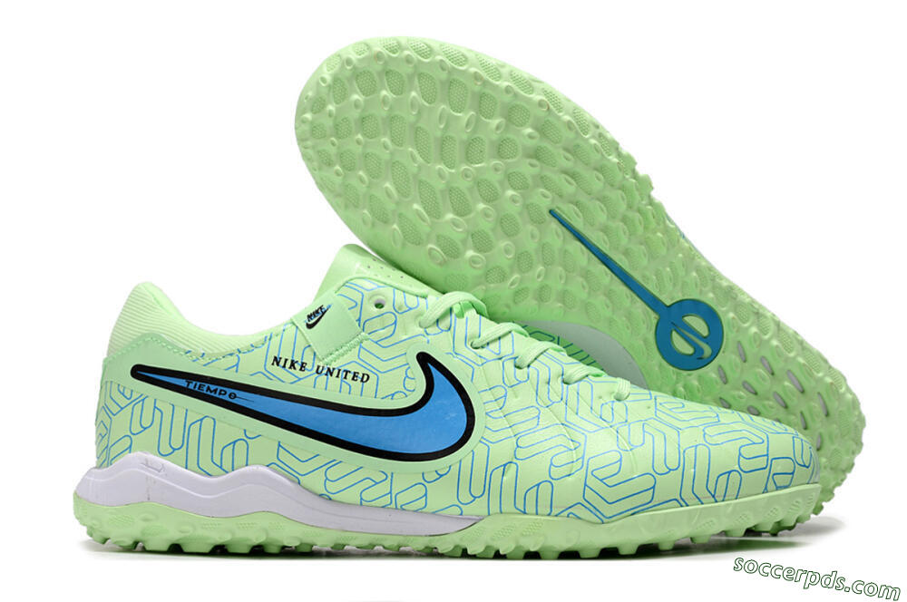 Nike Tiempo Legend 10 Pro TF Low-Tops Football Shoes - Green/Blue/White 1