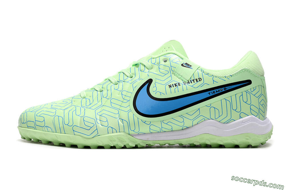 Nike Tiempo Legend 10 Pro TF Low-Tops Football Shoes - Green/Blue/White 2