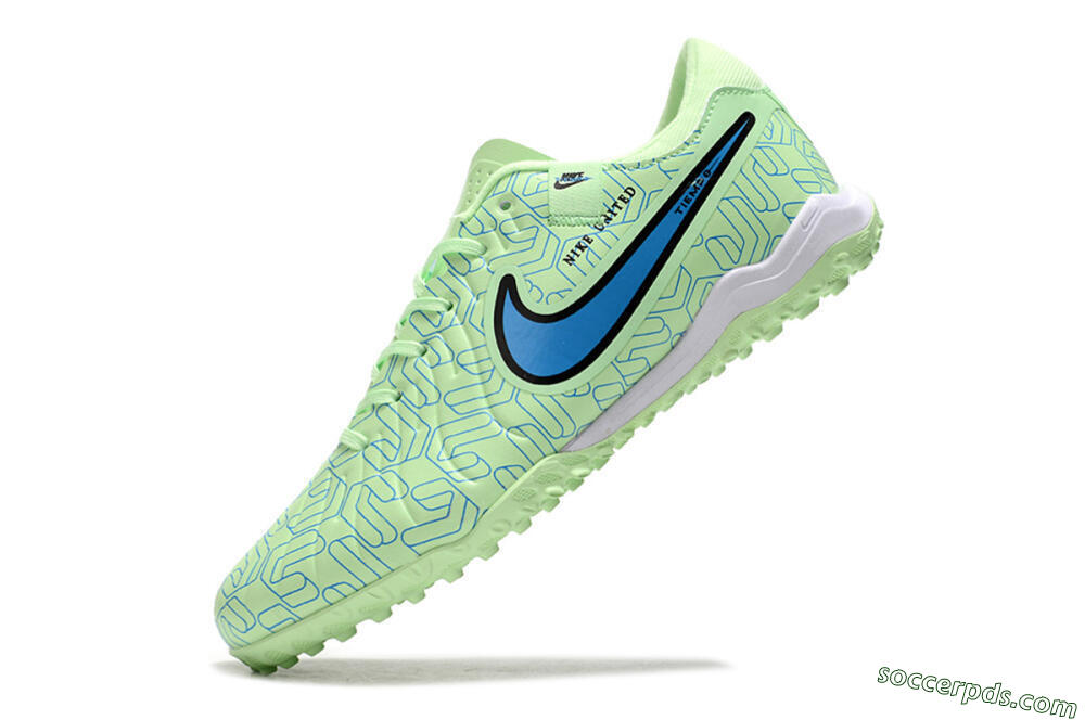 Nike Tiempo Legend 10 Pro TF Low-Tops Football Shoes - Green/Blue/White 5
