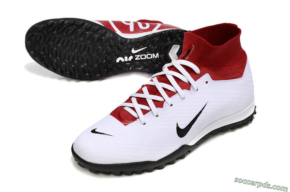 Nike Air Zoom Mercurial Superfly 9 Elite TF High-Tops Football Shoes - White/Black/Red 3