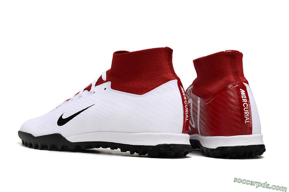 Nike Air Zoom Mercurial Superfly 9 Elite TF High-Tops Football Shoes - White/Black/Red 4