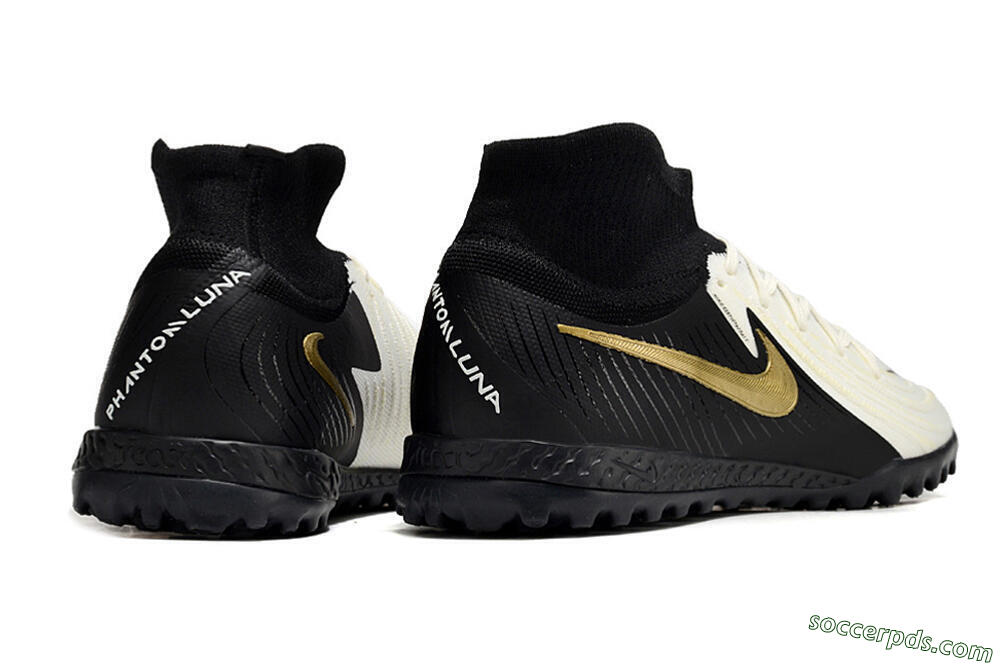 Nike Phantom Luna Elite NU TF High-Tops Football Shoes - White/Black/Gold 6