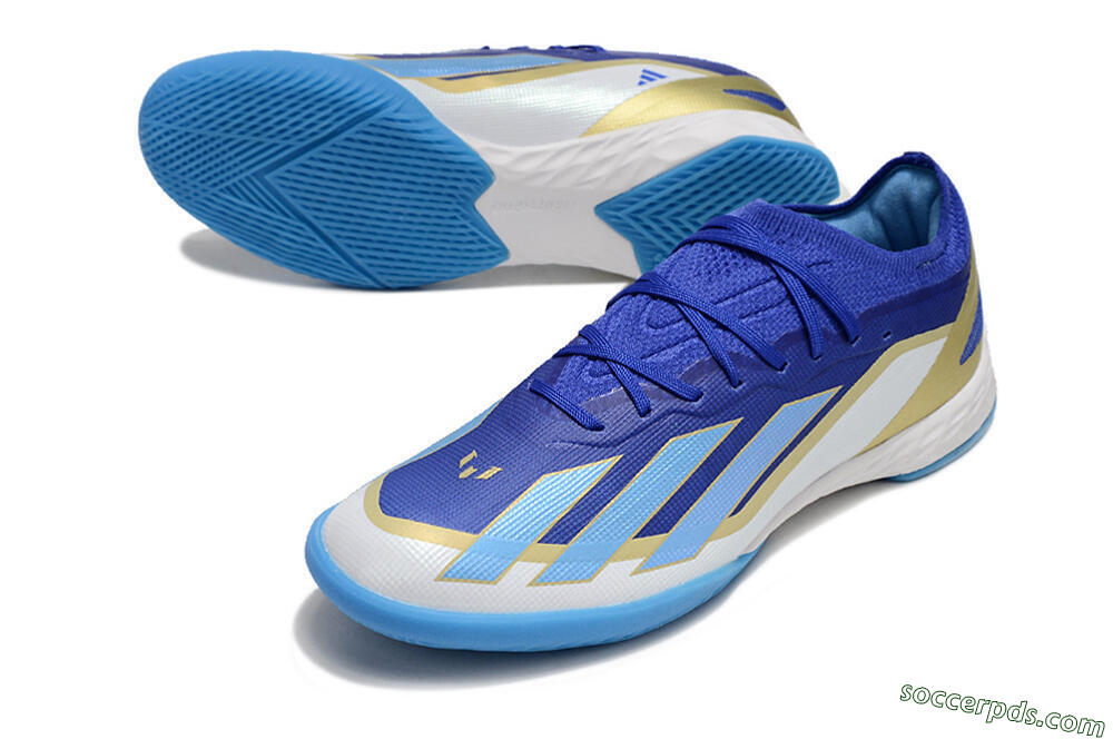 Adidas X Crazyfast.1 Messi IC Low-Tops Football Shoes - Blue/Jade/Gold/White 3
