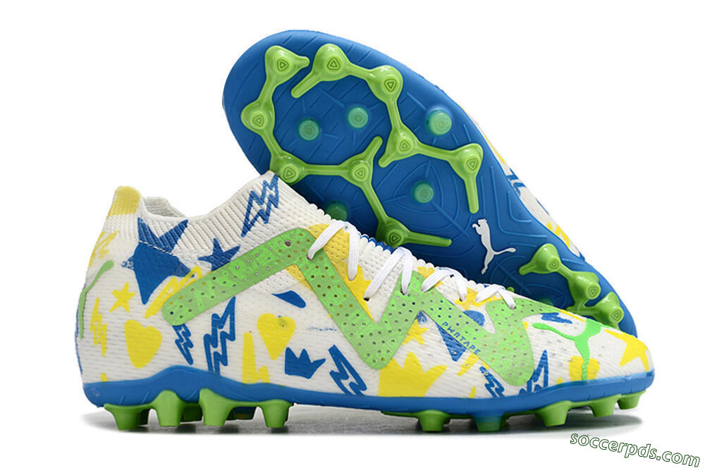 Puma Future Ultimate FG Low-Tops Football Boots - White/Yellow/Blue 1