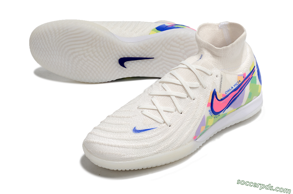 Nike Phantom Luna Elite NU IC High-Tops Football Shoes - White/Blue/Pink/Yellow 3