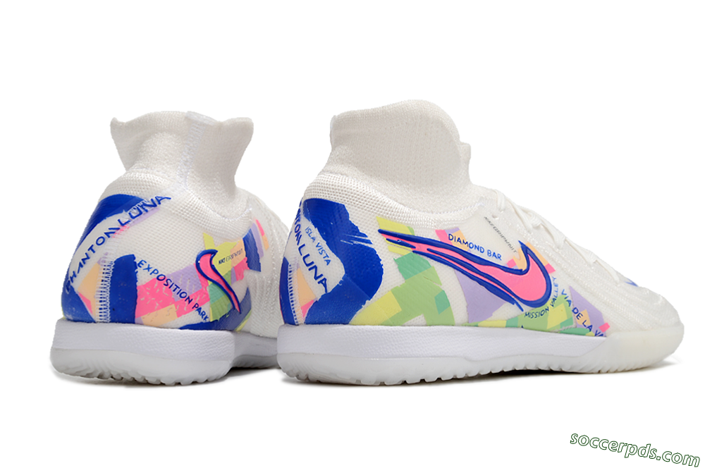 Nike Phantom Luna Elite NU IC High-Tops Football Shoes - White/Blue/Pink/Yellow 6