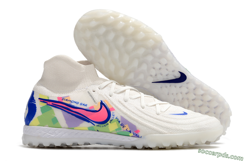 Nike Phantom Luna Elite NU TF High-Tops Football Shoes - White/Blue/Pink/Yellow 1