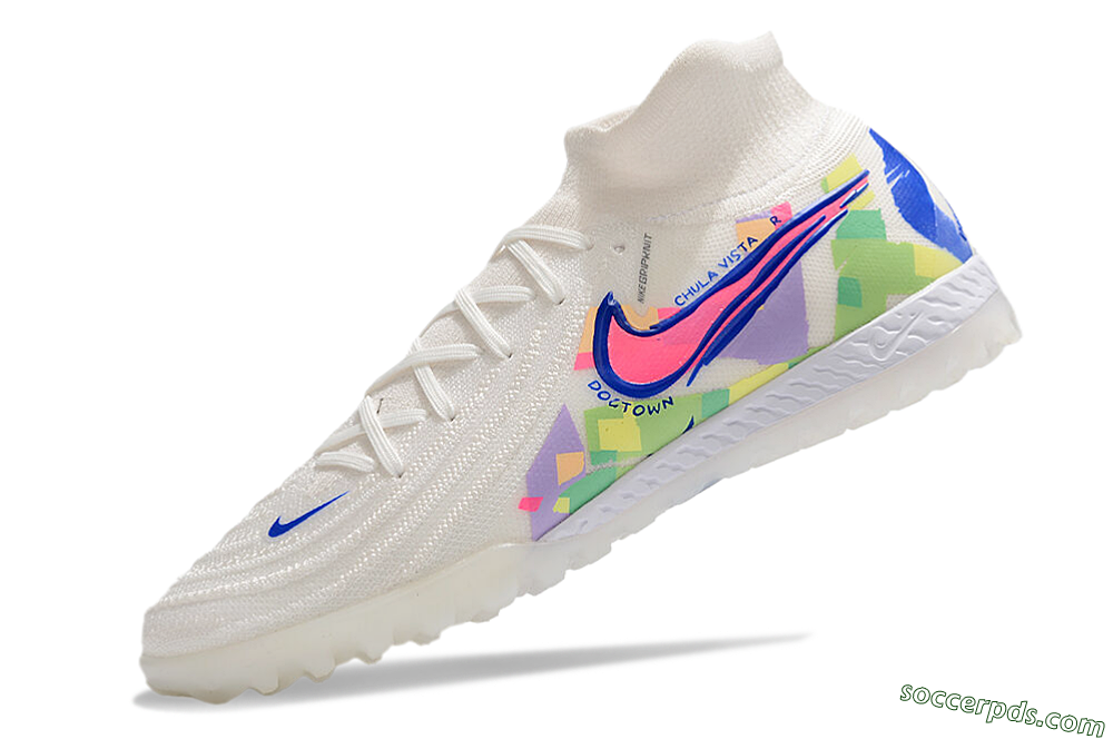 Nike Phantom Luna Elite NU TF High-Tops Football Shoes - White/Blue/Pink/Yellow 5