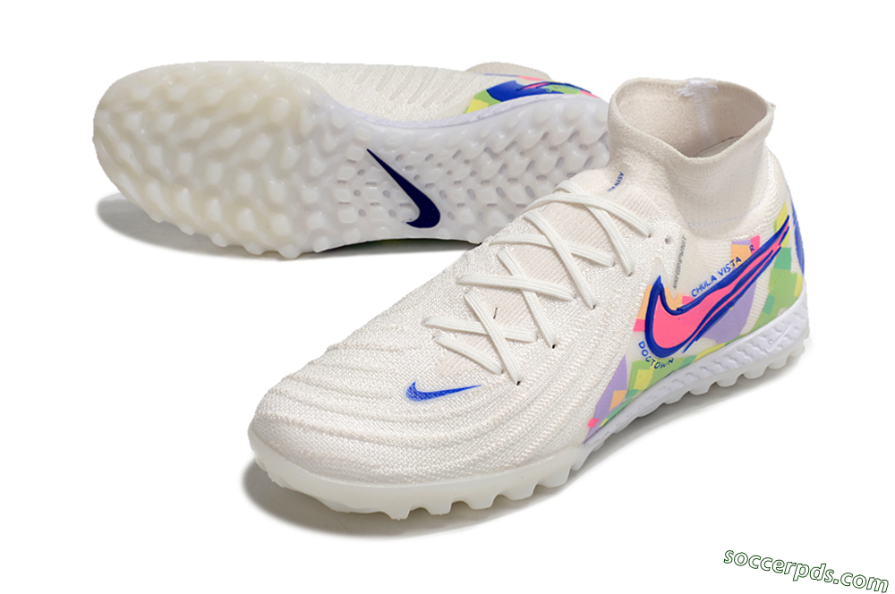 Nike Phantom Luna Elite NU TF High-Tops Football Shoes - White/Blue/Pink/Yellow 3