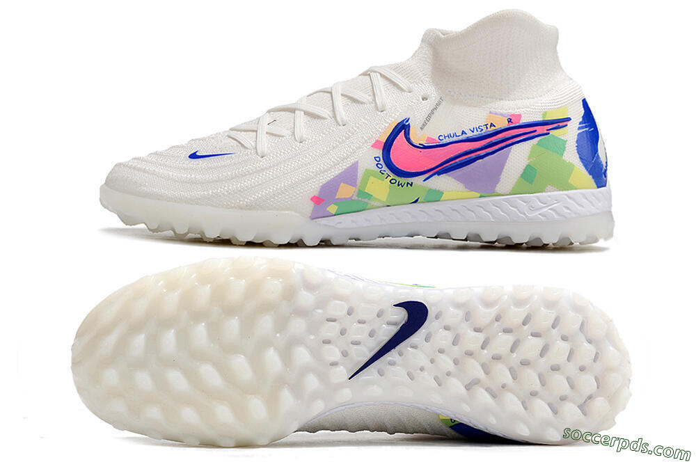 Nike Phantom Luna Elite NU TF High-Tops Football Shoes - White/Blue/Pink/Yellow 0