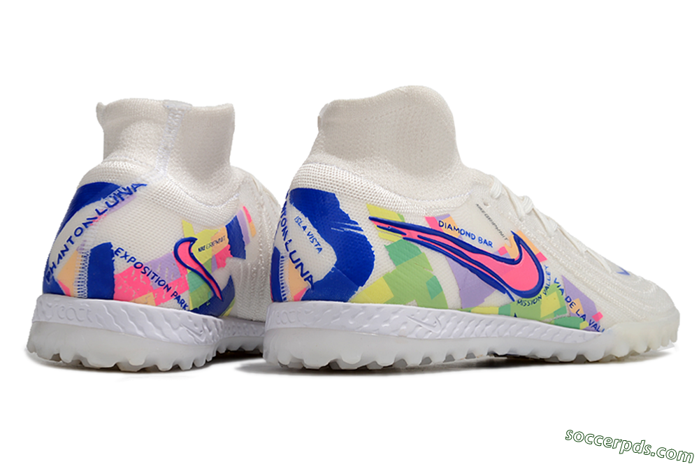 Nike Phantom Luna Elite NU TF High-Tops Football Shoes - White/Blue/Pink/Yellow 6