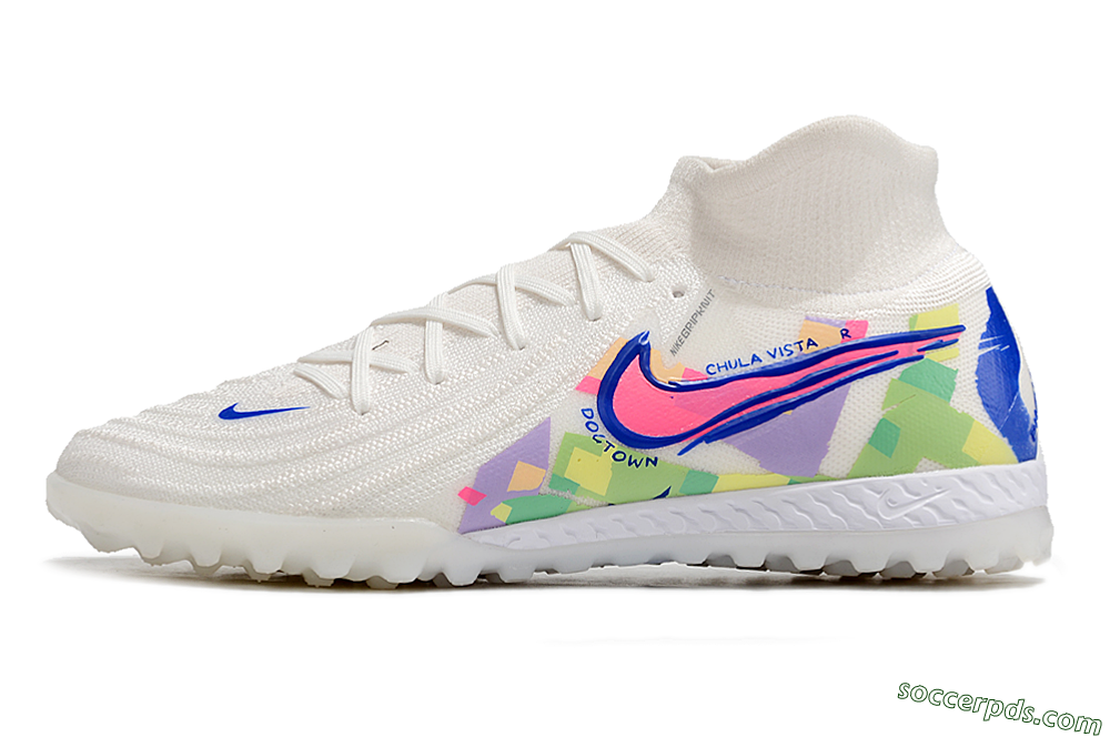 Nike Phantom Luna Elite NU TF High-Tops Football Shoes - White/Blue/Pink/Yellow 2