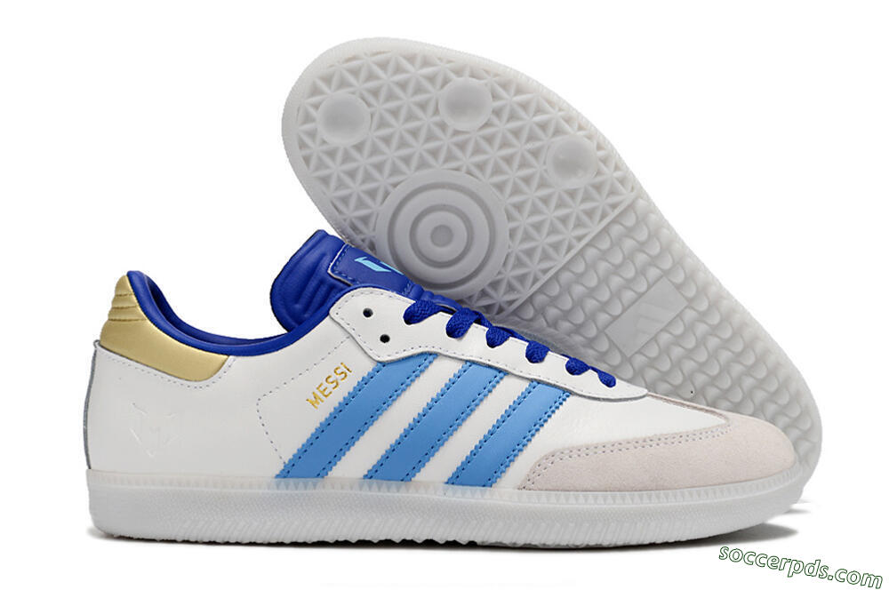 Adidas Samba Messi IC Low-Tops Football Shoes - Grey/White/Blue/Gold 1