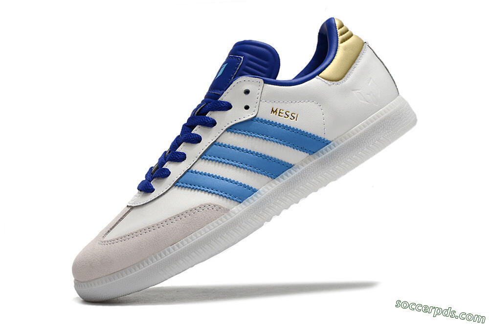 Adidas Samba Messi IC Low-Tops Football Shoes - Grey/White/Blue/Gold 5