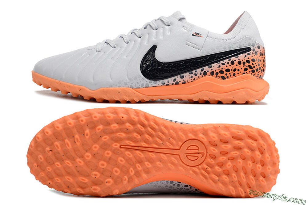 Nike Tiempo Legend 10 Pro TF Low-Tops Football Shoes - White/Black/Orange 0