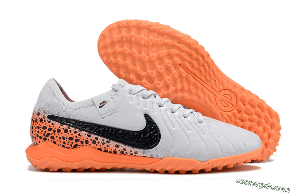 Nike Tiempo Legend 10 Pro TF Low-Tops Football Shoes - White/Black/Orange 1
