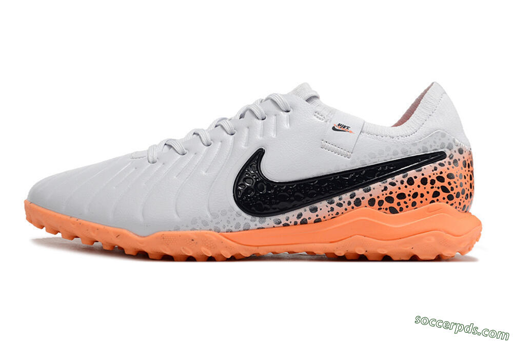 Nike Tiempo Legend 10 Pro TF Low-Tops Football Shoes - White/Black/Orange 2