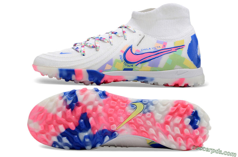 Nike Phantom Luna 2 Elite TF High-Tops Football Shoes - White/Pink/Blue 0