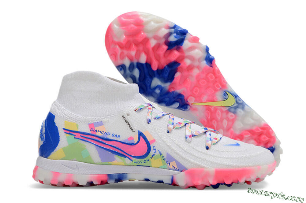 Nike Phantom Luna 2 Elite TF High-Tops Football Shoes - White/Pink/Blue 1