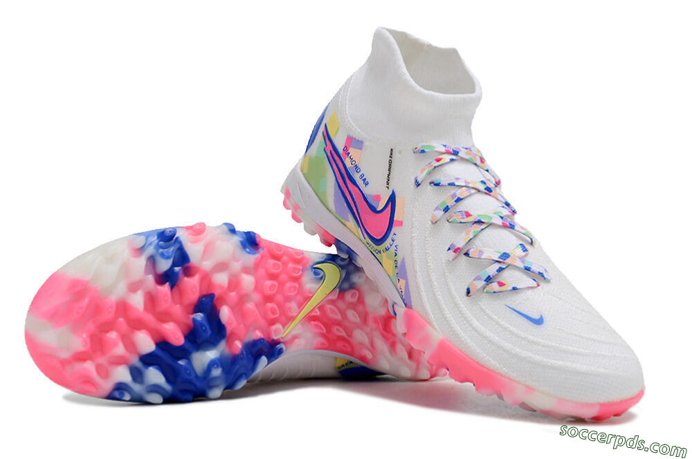 Nike Phantom Luna 2 Elite TF High-Tops Football Shoes - White/Pink/Blue 3