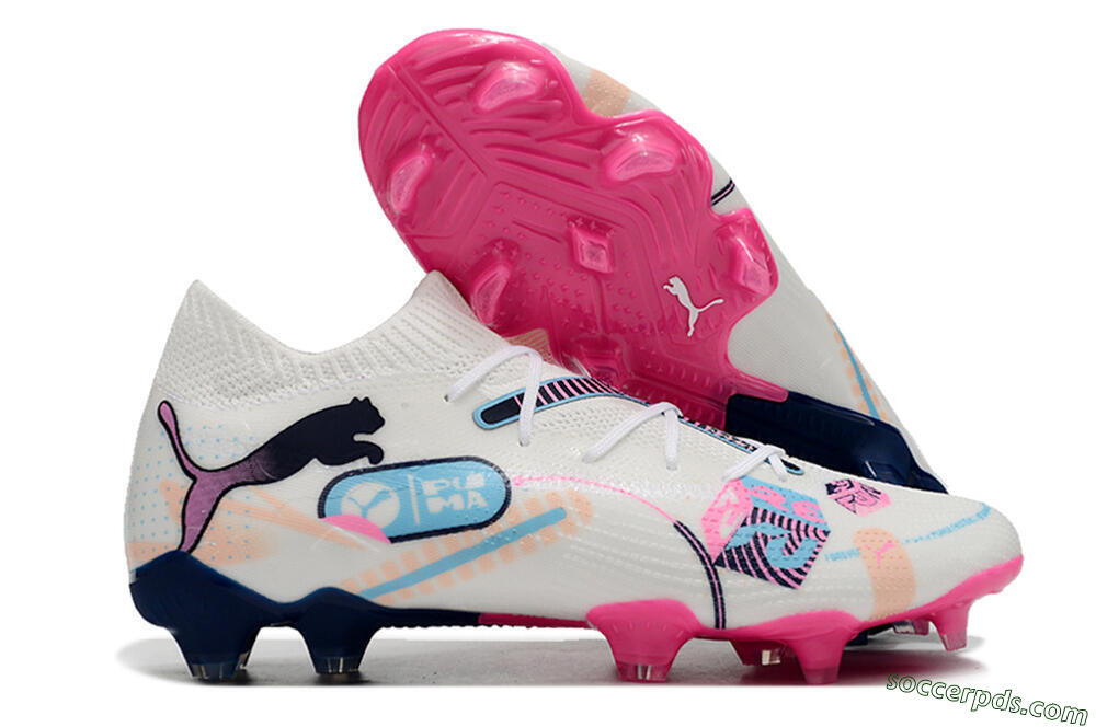 Puma Future Ultimate FG Low-Tops Football Boots - White/Blue/Black/Pink 1
