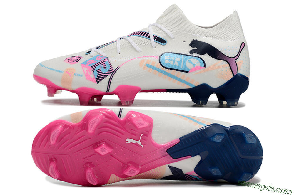 Puma Future Ultimate FG Low-Tops Football Boots - White/Blue/Black/Pink 0