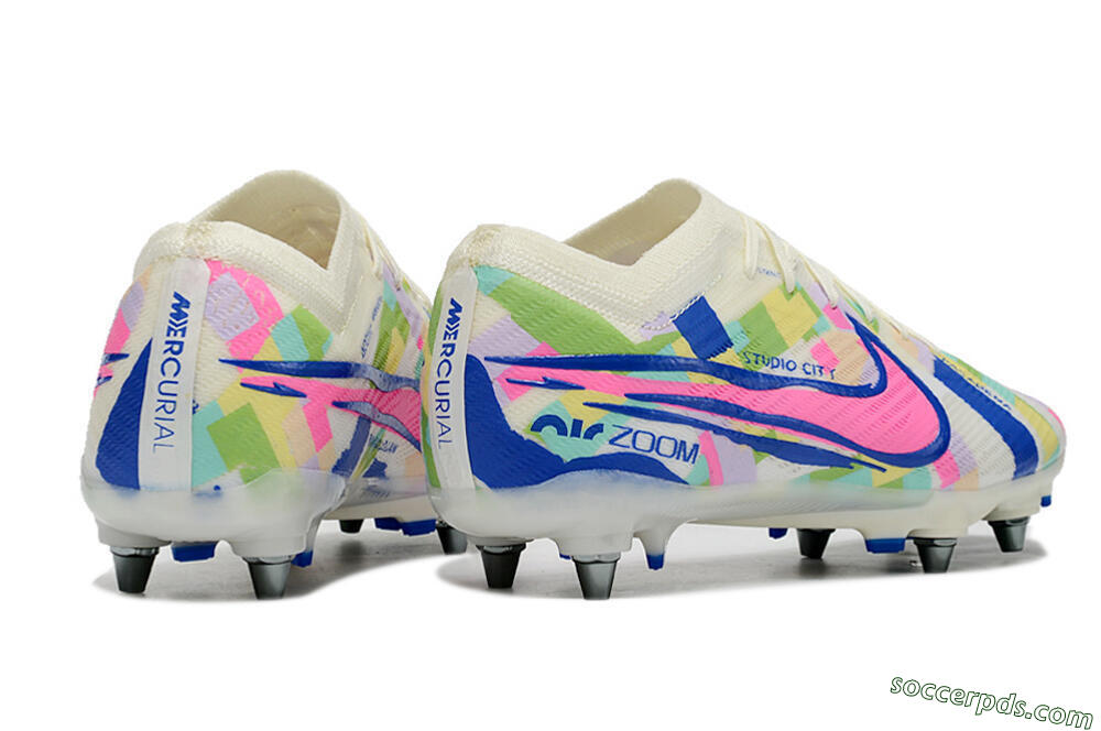 Nike Air Zoom Mercurial Vapor 15 Elite SG Low-Tops Football Boots - White/Blue/Pink 6