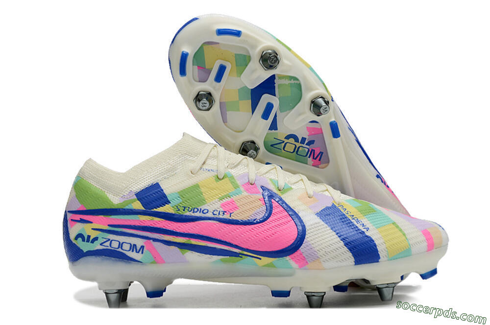 Nike Air Zoom Mercurial Vapor 15 Elite SG Low-Tops Football Boots - White/Blue/Pink 1