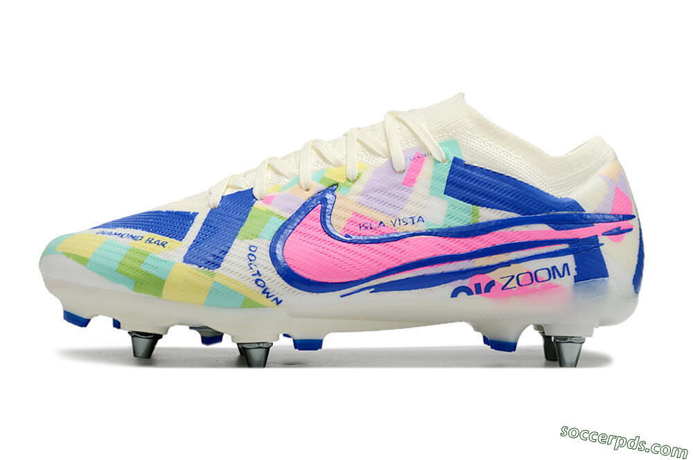 Nike Air Zoom Mercurial Vapor 15 Elite SG Low-Tops Football Boots - White/Blue/Pink 2