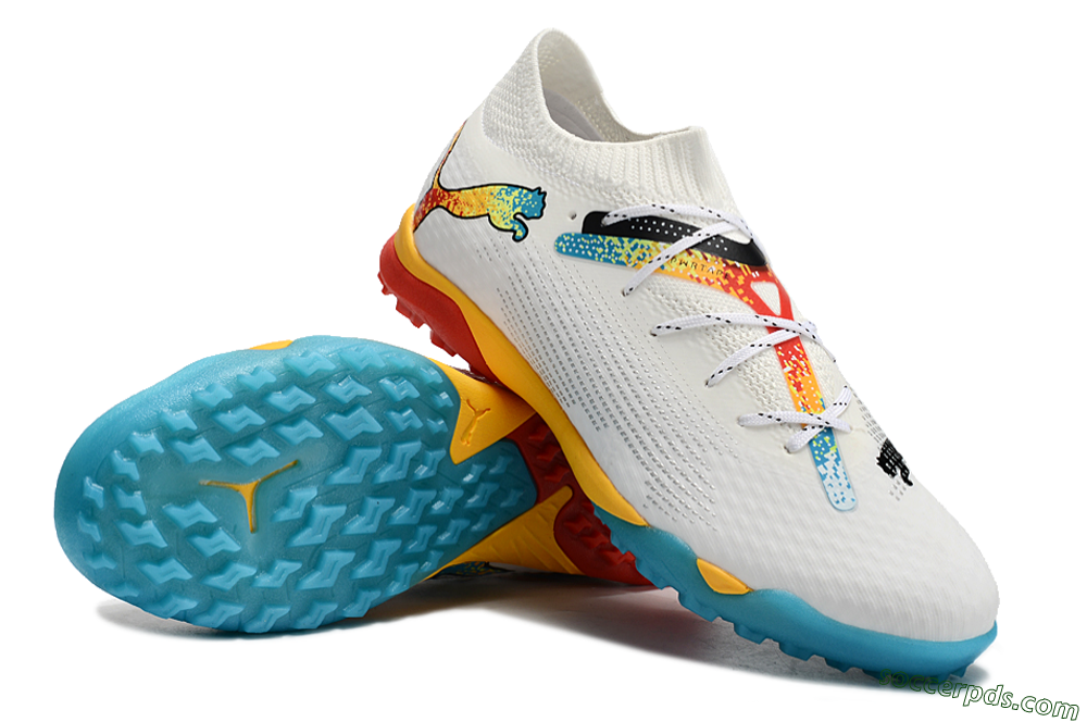 Puma Future Ultimate TF Low-Tops Football Shoes - White/Blue/Yellow/Red 3