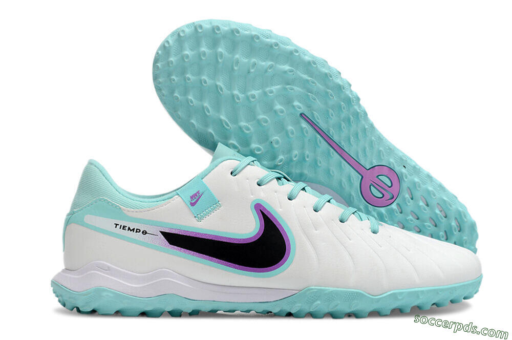 Nike Tiempo Legend 10 Elite TF Low-Tops Football Shoes - White/Blue/Purple 1