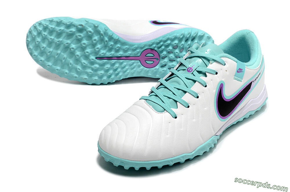 Nike Tiempo Legend 10 Elite TF Low-Tops Football Shoes - White/Blue/Purple 3