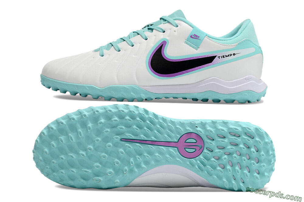 Nike Tiempo Legend 10 Elite TF Low-Tops Football Shoes - White/Blue/Purple 0