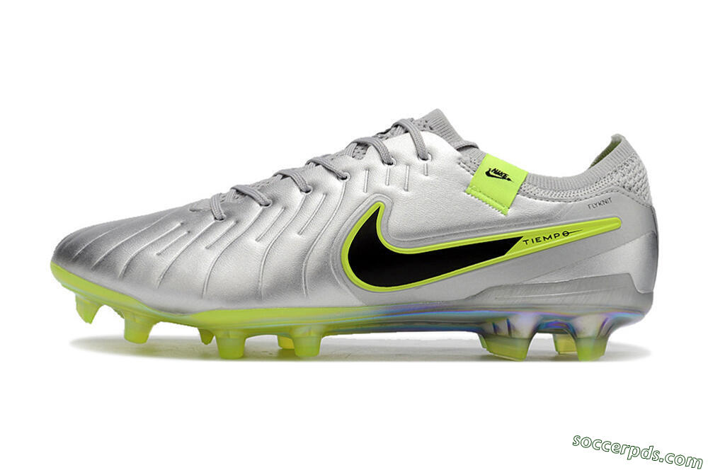 NikeTiempo Legend 10 Elite FG Low-Tops Football Boots - Silver/Yellow/Black 2