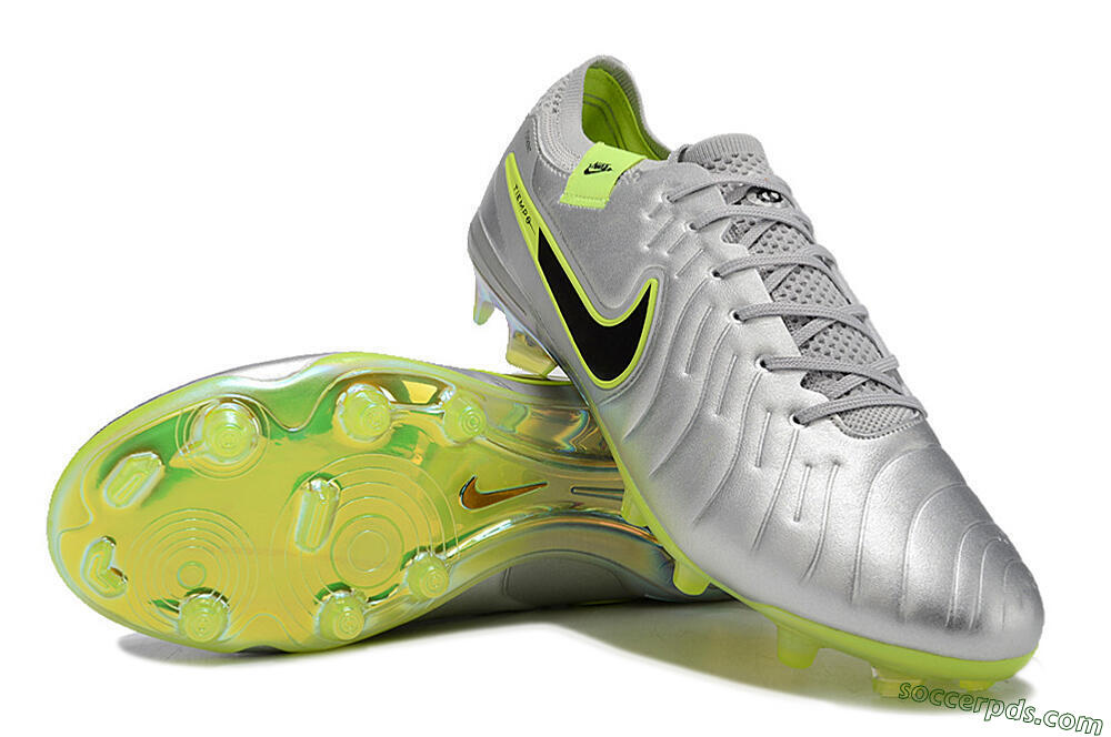 NikeTiempo Legend 10 Elite FG Low-Tops Football Boots - Silver/Yellow/Black 3