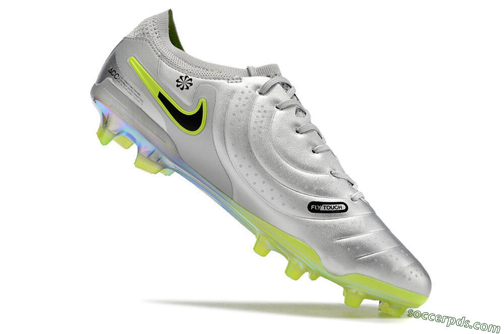 NikeTiempo Legend 10 Elite FG Low-Tops Football Boots - Silver/Yellow/Black 4