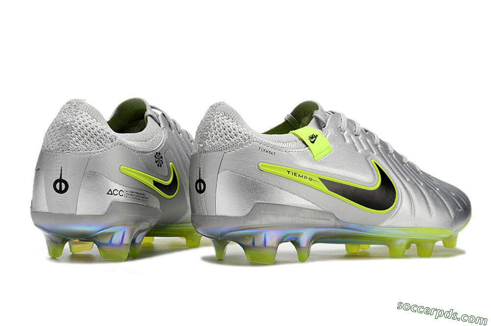 NikeTiempo Legend 10 Elite FG Low-Tops Football Boots - Silver/Yellow/Black 6